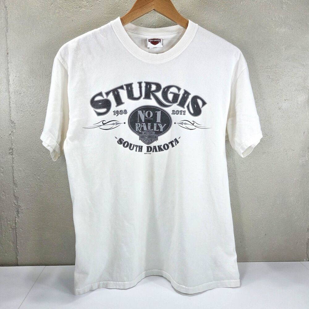 Harley Davidson Sturgis 2011 South Dakota Rally White Graphic T Shirt Sz L